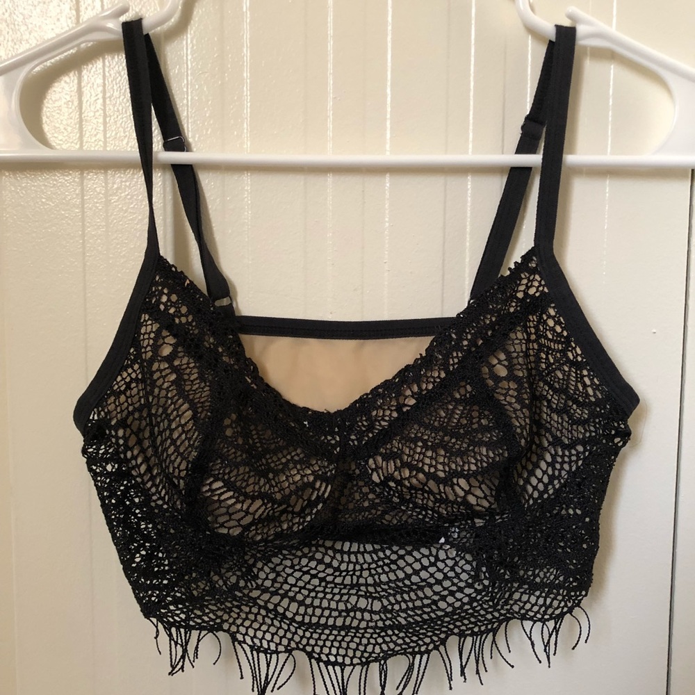 Black and beige fishnet/lace bandeau